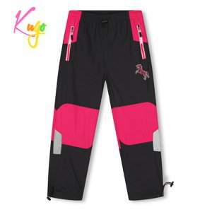 Dívčí šusťákové kalhoty, zateplené - KUGO DK7131, černá/ růžová aplikace Barva: Černá, Velikost: 146