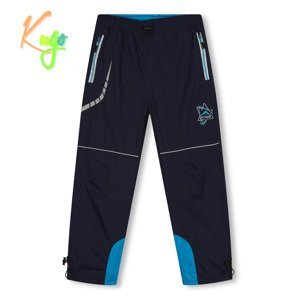 Chlapecké šusťákové kalhoty, zateplené - KUGO DK7130, tmavě modrá/ tyrkysové zipy Barva: Modrá tmavě, Velikost: 128
