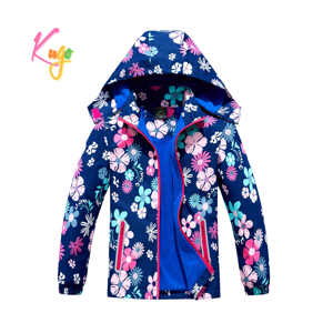 Dívčí podzimní bunda, zateplená - KUGO B2857, tmavě modrá, kytky Barva: Modrá tmavě, Velikost: 98