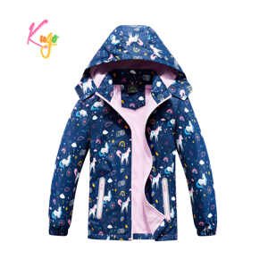 Dívčí podzimní bunda, zateplená - KUGO B2860, tmavě modrá, jednorožci Barva: Modrá, Velikost: 104