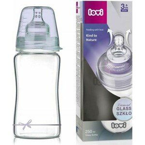 Lovi LOVI Skleněná lahvička 250 ml Diamond Glass - mašlička - modrá