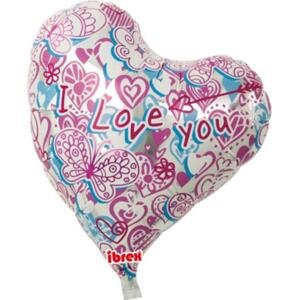Balón Ibrex Hel, Sweet 14", I love you Hearts & Butterfly, zabalený