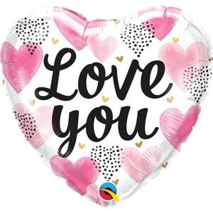 Qualatex Fóliový balónek 18" QL HRT "Love You Pink Watercolor Hearts