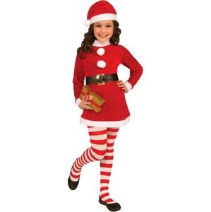Sada Feisty Santa Claus (čepice, šaty, pásek, punčochy), velikost 7-9 let