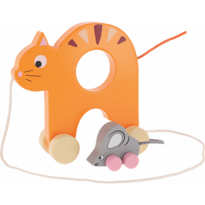 TREFL Dřevěná hračka kočka a myš na kolečkách