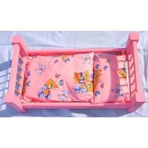 Česká dřevěná hračka Dřevěná postel pro panenky růžová velká