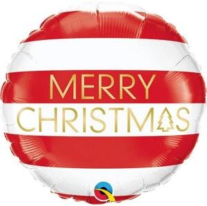 Qualatex Fóliový balónek 18" QL RND "Merry Christmas" (červené a bílé pruhy)