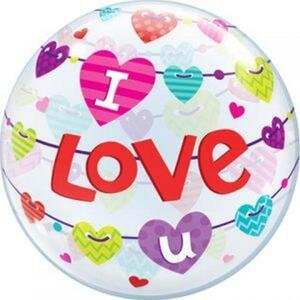 Qualatex Fóliový balónek 22" QL Bubble Capacity "I Love U Banner Hearts" KK