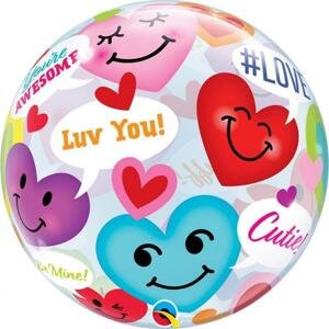 Qualatex Fóliový balónek 22" QL Bubble Capacity Conversation Smiley Hearts