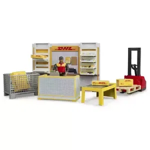 BRUDER 62251 DHL Shop set s figurkou a paletovým vozíkem