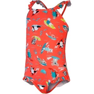 Speedo Girls Digital Frill Thinstrap Swimsuit - coral/ sweet taro/ white / new turquoise 115