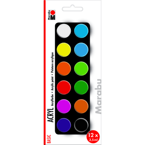 Akrylové barvy v kelímku Marabu Acrylic Paints set BASIC, 12x3,5ml