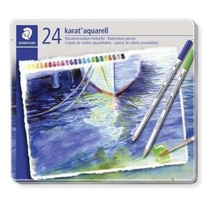 Umělecké akvarelové pastelky Staedtler Karat, plechová krabička, sada 24 barev
