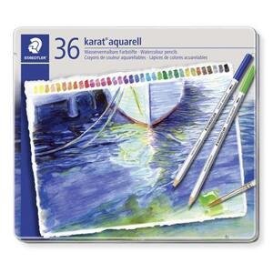 Umělecké akvarelové pastelky Staedtler Karat, plechová krabička, sada 36 barev