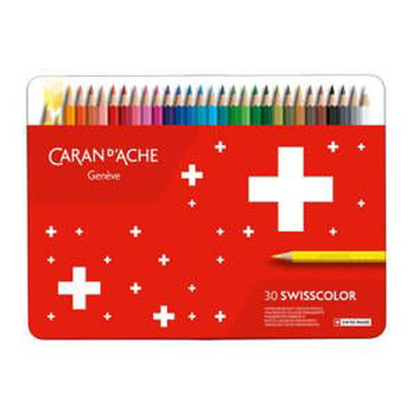Caran D'ache Swisscolor permanentní pastelky 30 barev, plechová krabička