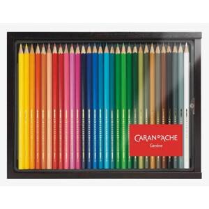 Caran D'ache Swisscolor akvarelové pastelky 30 barev, dřevěný box s průhledným víkem