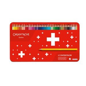 Caran D'ache Swisscolor akvarelové pastelky 40 barev, plechová krabička