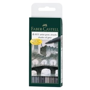 Faber-Castell Umělecký popisovač Pitt Artist Pen B štětcové, sada 6 ks Grey - šedé barvy