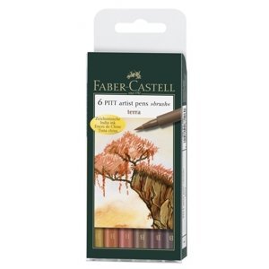 Faber-Castell Umělecký popisovač Pitt Artist Pen B štětcové, sada 6 ks Terra - přírodní barvy