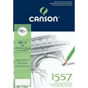 Skicák Canson 1557 lepený blok A3, 120g, 50 listů
