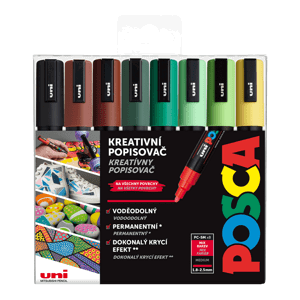 Akrylový popisovač Uni Posca PC-5M EARTH 1,8 - 2,5 mm, sada zemitých tónů (8 ks)