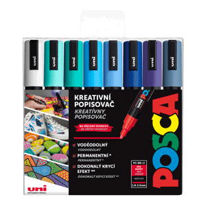 Akrylový popisovač Uni Posca PC-5M OCEAN 1,8 - 2,5 mm,  sada mořských tónů (8 ks)