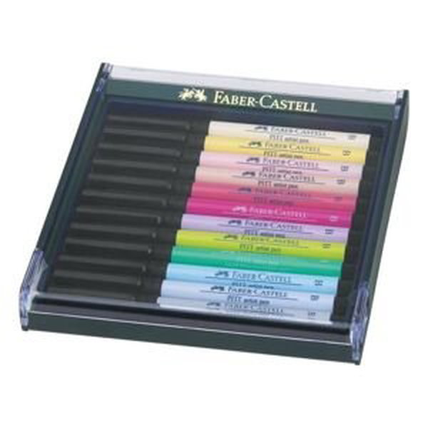 Faber-Castell Umělecký popisovač Pitt Artist Pen B Pastel štětcové, sada 12 ks - pastelové barvy