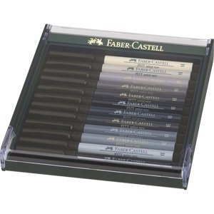 Faber-Castell Umělecký popisovač Pitt Artist Pen B Grey štětcové, sada 12 ks - šedé barvy