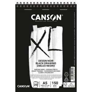 Canson XL Dessin NOIR blok černých papírů A5, 150g, 20 listů, kroužková vazba