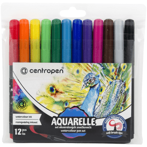 Centropen Aquarelle sada fixů s štětcovým hrotem 12 barev