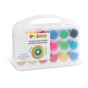 PRIMO Temperové barvy v kelímku, sada 18 x 25 ml, plastový box