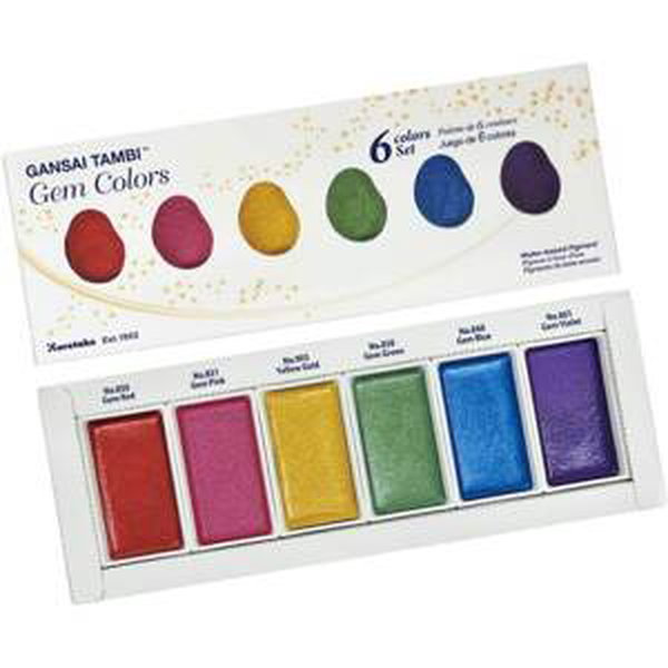 Kuretake Gansai Tambi Gem Colors - Metalické akvarelové barvy sada 6 ks