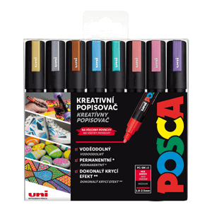 Akrylový popisovač Uni Posca PC-5M  1,8 - 2,5 mm,  metalické barvy (8 ks)