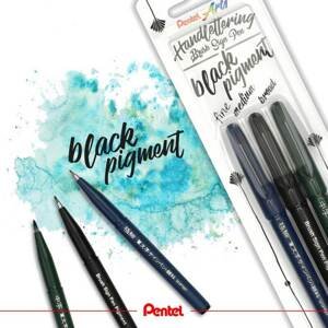 Pentel XSES15P-3 Brush Sign Pen, kaligrafické popisovače 3 ks, černé