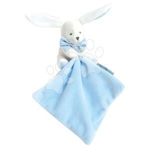 Plyšový zajíček na mazlení Bunny Flower Box Doudou et Compagnie modrý 10 cm v dárkovém balení od 0 měsíců