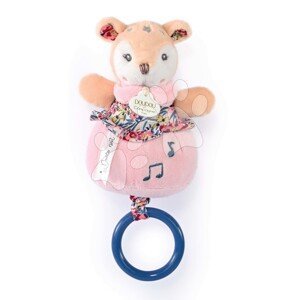 Plyšový jelen s melodií Music Box Boh'aime Doudou et Compagnie růžový 14 cm v dárkovém balení od 0 měsíců