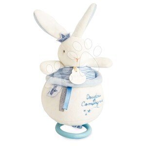 Plyšový zajíček s melodií Bunny Sailor Music Box Perlidoudou Doudou et Compagnie modrý 14 cm v dárkovém balení od 0 měsíců