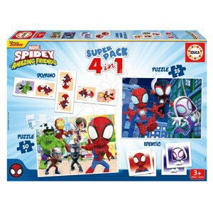 Superpack 4v1 Spidey and his amazing friends Educa domino pexeso a puzzle s 25 a 50 dílky