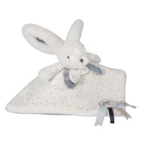 Plyšový zajíček na mazlení Bunny Happy Glossy Doudou et Compagnie bílý 25 cm v dárkovém balení od 0 měsíců