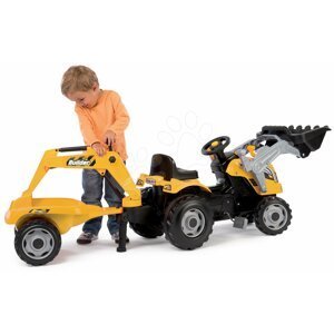 Traktor s bagrem a nakladačem Builder Max Smoby s vlekem na šlapání