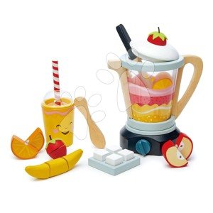 Dřevěný mixér Fruity Blender Tender Leaf Toys s kelímkem, ovocem a kostky ledu