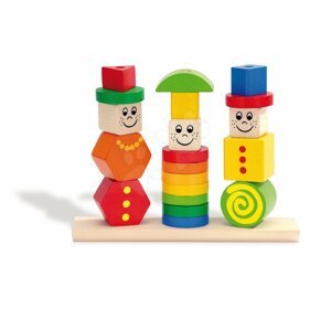 Dřevěná skládačka figurky Stacking Puzzle Figures Eichhorn barevné a vzorované tvary 21 dílů od 12 měsíců