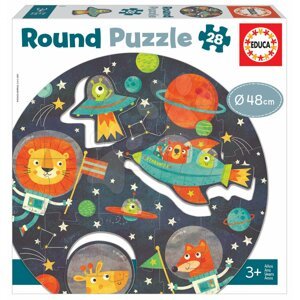 Puzzle pro nejmenší kulaté The Space Round Educa zvířátka ve vesmíru 28 dílů 48 cm průměr