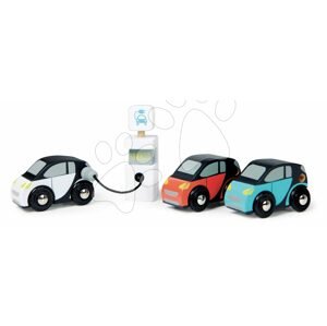 Dřevěné elektromobily Smart Car Set Tender Leaf Toys s nabíjecí stanicí a 3 autíčky od 18 měs.