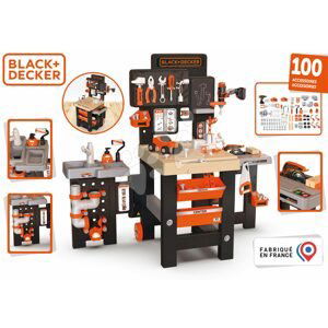 Pracovní stůl trojkřídlý Black&Decker Mega Center Smoby strojírenství instalatérství malování a tesařství 100 doplňků 103 cm výška