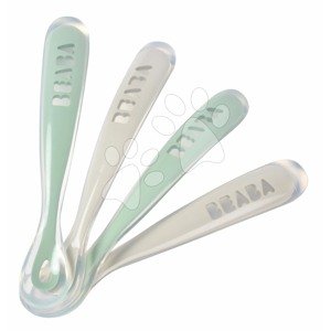 Ergonomické lžičky 1st Age Silicone Spoons Beaba Grey & Sage ze silikonu k samostatnému jídlu 4 kusy od 4 měsíců