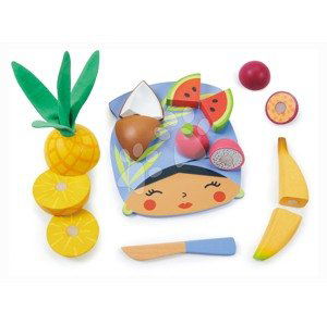 Drevená doska s tropickým ovocím Tropical Fruit Chopping Board Tender Leaf Toys s nožom na krájanie od 24 mes TL8281