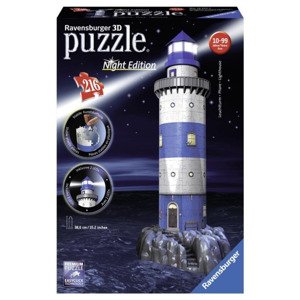 Ravensburger 12577 puzzle 3d maják v příboji, noční edice, 216d.