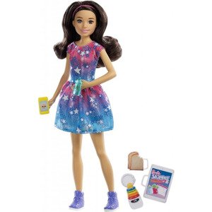 Barbie skipper chůva brunetka v šatech, mattel fxg93