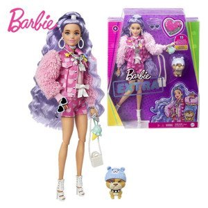 Barbie extra stylová dlouhovláska s buldočkem, mattel gxf08